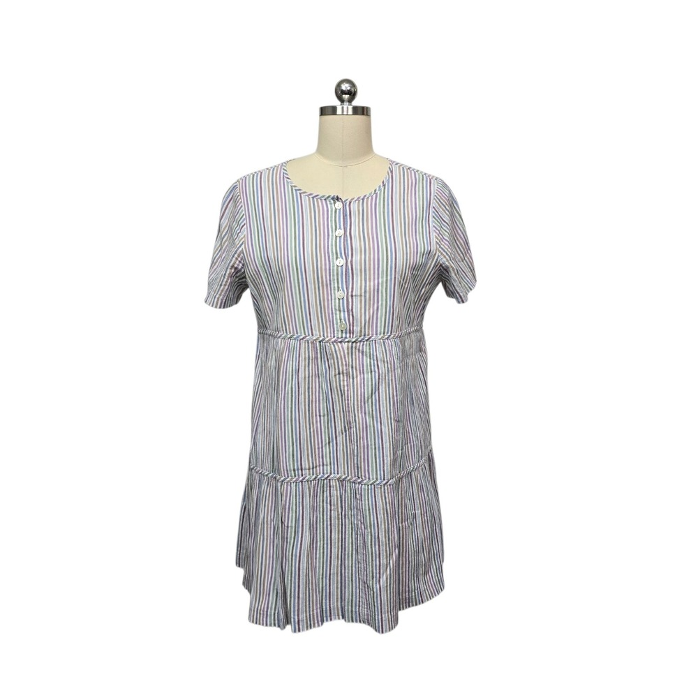 Madewell Striped Tiered Babydoll Mini Dress Multi Color Cotton Womens Size Med